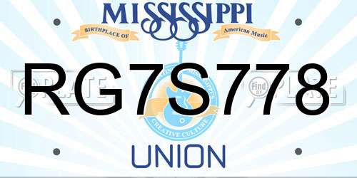 RG7S778 Mississippi License Plate