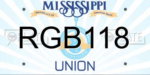 RGB118 Mississippi License Plate