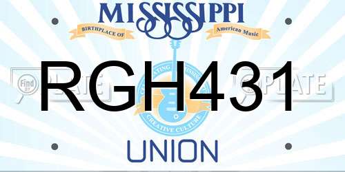 RGH431 Mississippi License Plate