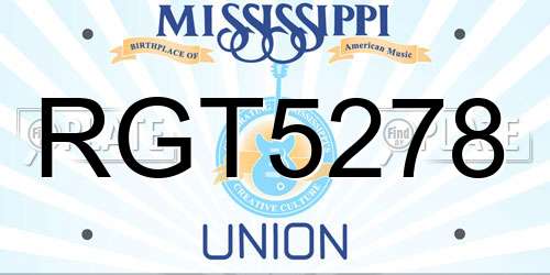 RGT5278 Mississippi License Plate