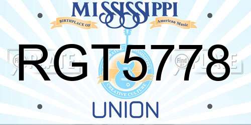 RGT5778 Mississippi License Plate