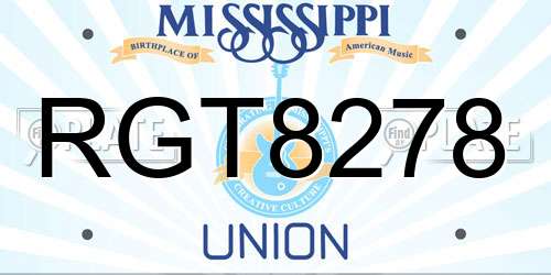 RGT8278 Mississippi License Plate