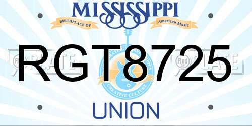 RGT8725 Mississippi License Plate