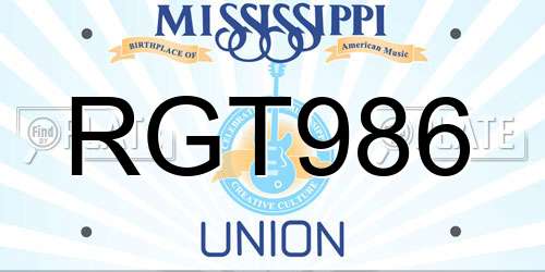 RGT986 Mississippi License Plate