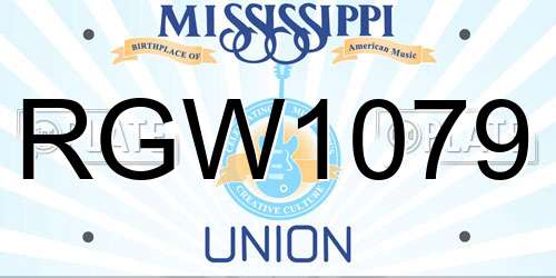 RGW1079 Mississippi License Plate