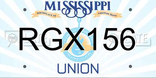 RGX156 Mississippi License Plate