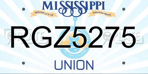 RGZ5275 Mississippi License Plate