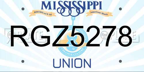RGZ5278 Mississippi License Plate