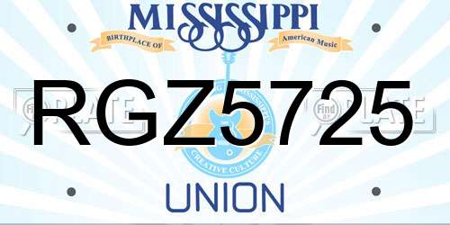 RGZ5725 Mississippi License Plate