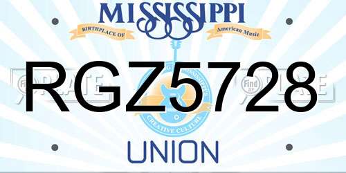 RGZ5728 Mississippi License Plate