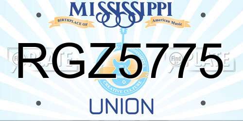 RGZ5775 Mississippi License Plate