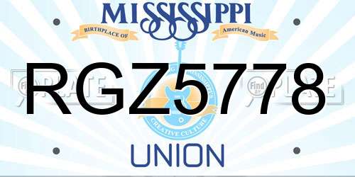 RGZ5778 Mississippi License Plate
