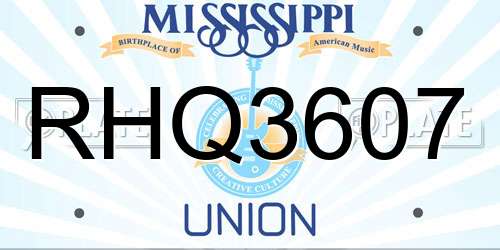 RHQ3607 Mississippi License Plate