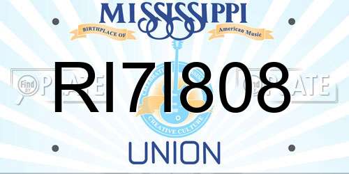 RI7I808 Mississippi License Plate