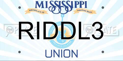 RIDDL3 Mississippi License Plate
