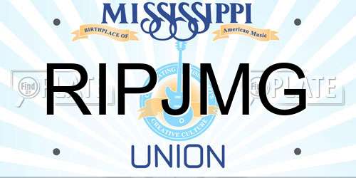 RIPJMG Mississippi License Plate