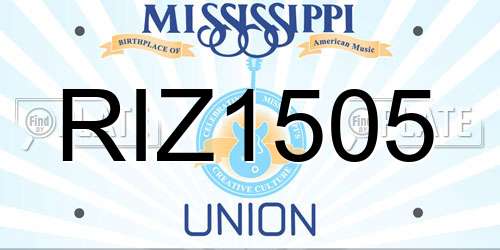 RIZ1505 Mississippi License Plate