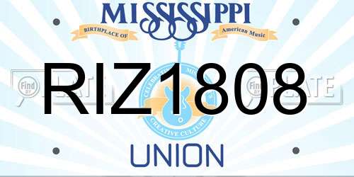 RIZ1808 Mississippi License Plate