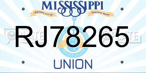 RJ78265 Mississippi License Plate