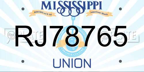 RJ78765 Mississippi License Plate