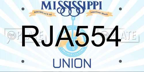 RJA554 Mississippi License Plate