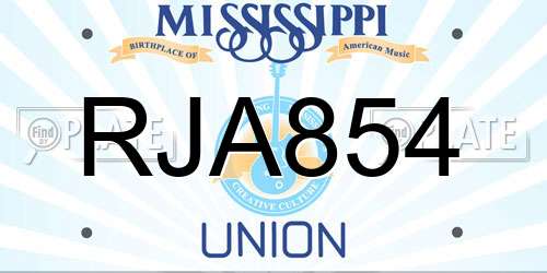 RJA854 Mississippi License Plate