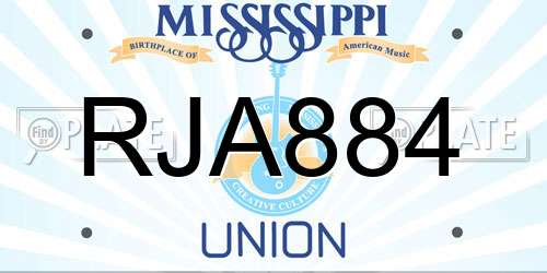 RJA884 Mississippi License Plate