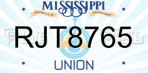 RJT8765 Mississippi License Plate