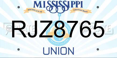 RJZ8765 Mississippi License Plate