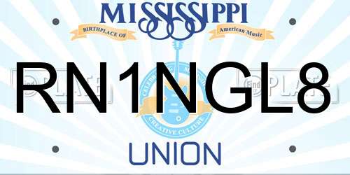 RN1NGL8 Mississippi License Plate