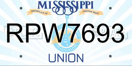 RPW7693 Mississippi License Plate