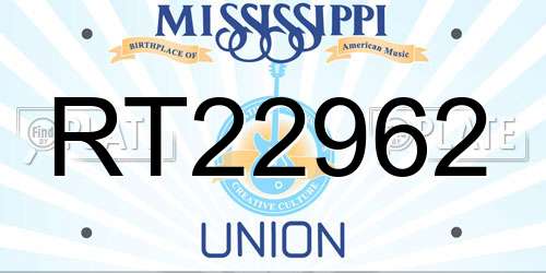 RT22962 Mississippi License Plate