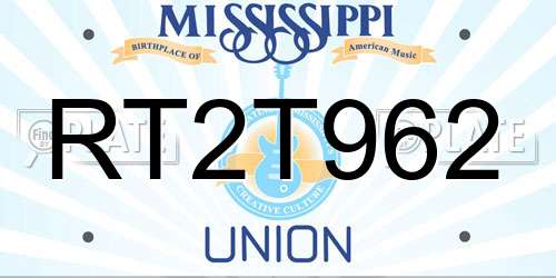 RT2T962 Mississippi License Plate