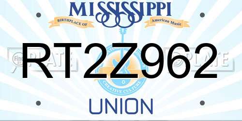 RT2Z962 Mississippi License Plate