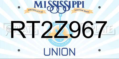 RT2Z967 Mississippi License Plate