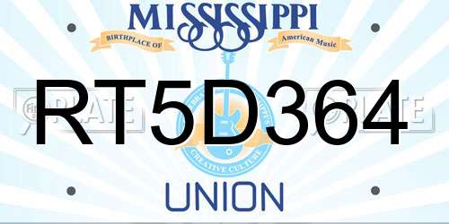 RT5D364 Mississippi License Plate