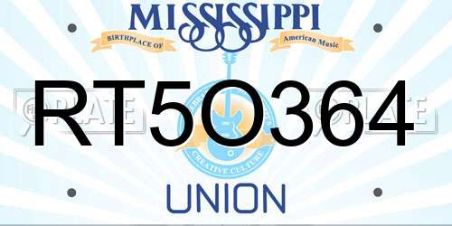 RT5O364 Mississippi License Plate