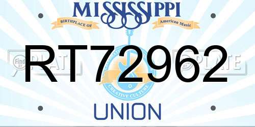 RT72962 Mississippi License Plate