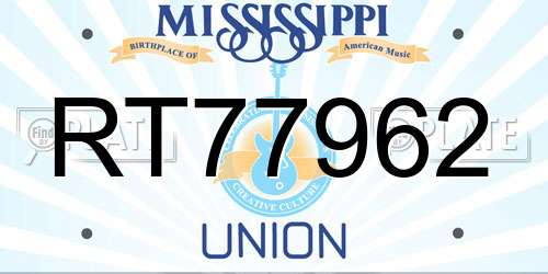 RT77962 Mississippi License Plate