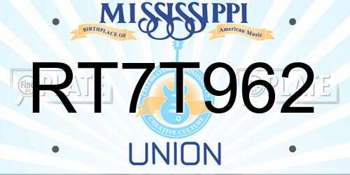 RT7T962 Mississippi License Plate