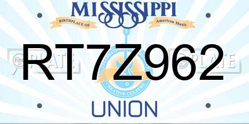 RT7Z962 Mississippi License Plate