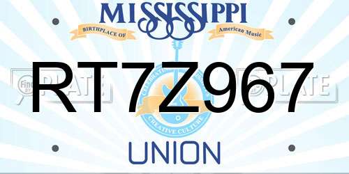 RT7Z967 Mississippi License Plate
