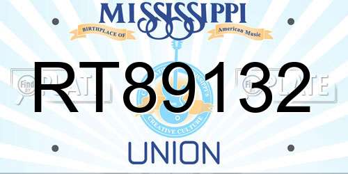 RT89132 Mississippi License Plate