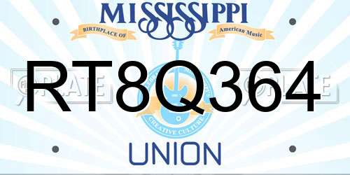 RT8Q364 Mississippi License Plate