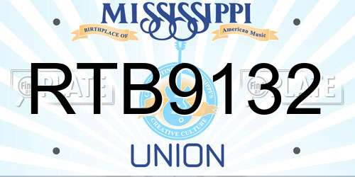 RTB9132 Mississippi License Plate