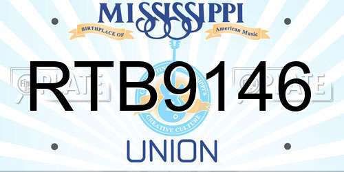 RTB9146 Mississippi License Plate