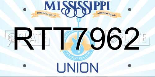 RTT7962 Mississippi License Plate