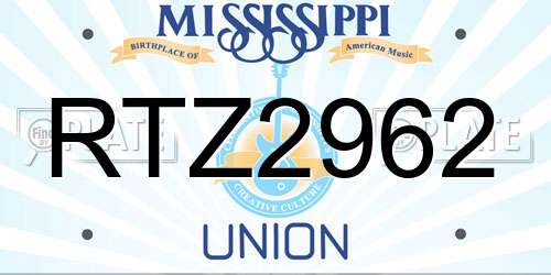 RTZ2962 Mississippi License Plate