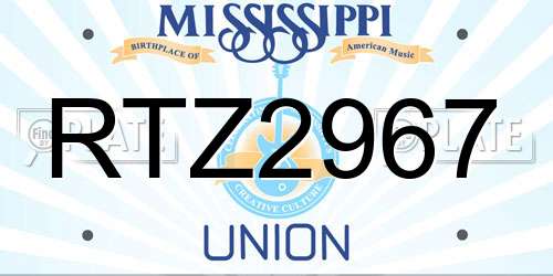 RTZ2967 Mississippi License Plate
