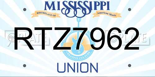 RTZ7962 Mississippi License Plate